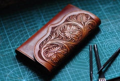 Handmade Leather Vintage Tooled Mens Long Wallet Cool Long Wallet for Men - imessengerbags