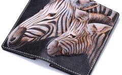 Handmade Leather Zebra Tooled Mens Chain Biker Wallet Cool Leather Wallet With Chain Wallets for Men - imessengerbags