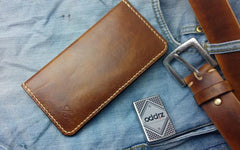 Vintage Tan Leather Bifold Mens Long Wallet Leather Long Wallets for Men - imessengerbags