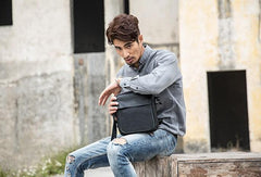 Black Small Leather Mens Shoulder Bags Messenger Bags for Men - imessengerbags
