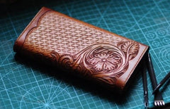 Handmade Leather Vintage Tooled Mens Long Wallet Cool Long Wallet for Men - imessengerbags