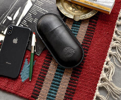 Cool Black Leather Mens 2pcs Cigar Case Cool Custom Leather Cigar Case for Men - imessengerbags