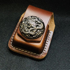 Brown Handmade Leather Mens Horse Zippo Lighter Holders Lighter Case For Men - imessengerbags