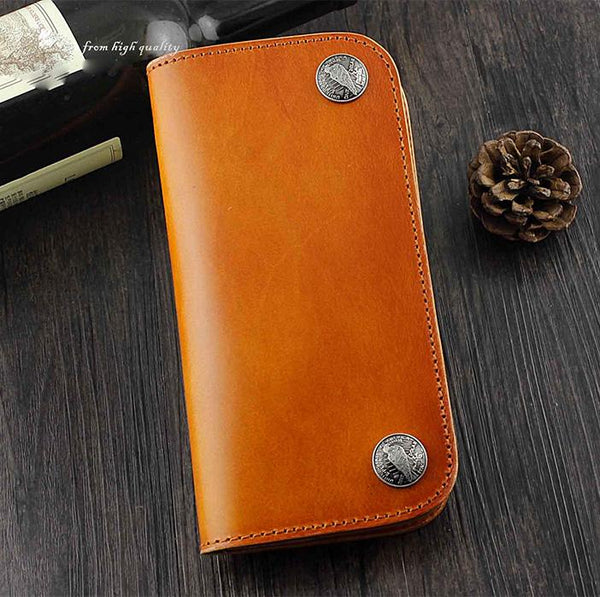 Cool Brown Leather Men's Biker Long Wallet Bifold Long Wallet For Men - imessengerbags