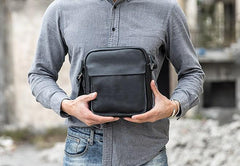 Black Small Leather Mens Shoulder Bags Messenger Bags for Men - imessengerbags