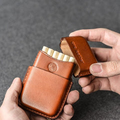 Handmade Brown Leather Mens 11pcs Cigarette Holder Case Cool Custom Cigarette Case for Men - imessengerbags