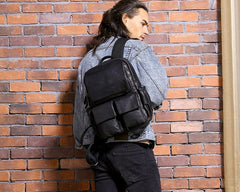 Cool Mens Leather Backpacks Black Travel Backpacks Laptop Backpack for men - imessengerbags