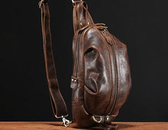 Genuine Leather Mens Cool Chest Bag Sling Bag Crossbody Bag Travel Bag Hiking Bag for men