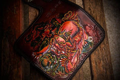 Handmade Leather Chinese Lion Mens Chain Biker Wallet Cool Leather Wallet With Chain Wallets for Men - imessengerbags