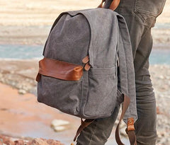 Cool Canvas Gray Mens Backpack Canvas Travel Bag Canvas School Bag for Men - imessengerbags