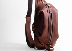 Genuine Leather Mens Cool Chest Bag Sling Bag Crossbody Bag Travel Bag Hiking Bag for men