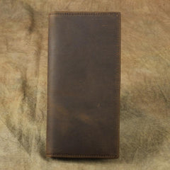 Vintage Brown Leather Men's Long Wallet Bifold Long Slim Wallet For Men - imessengerbags