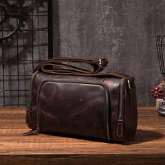 Cool Leather Small Mens Barrel Side Bag Bucket Shoulder Bag Messenger Bag for Men - imessengerbags