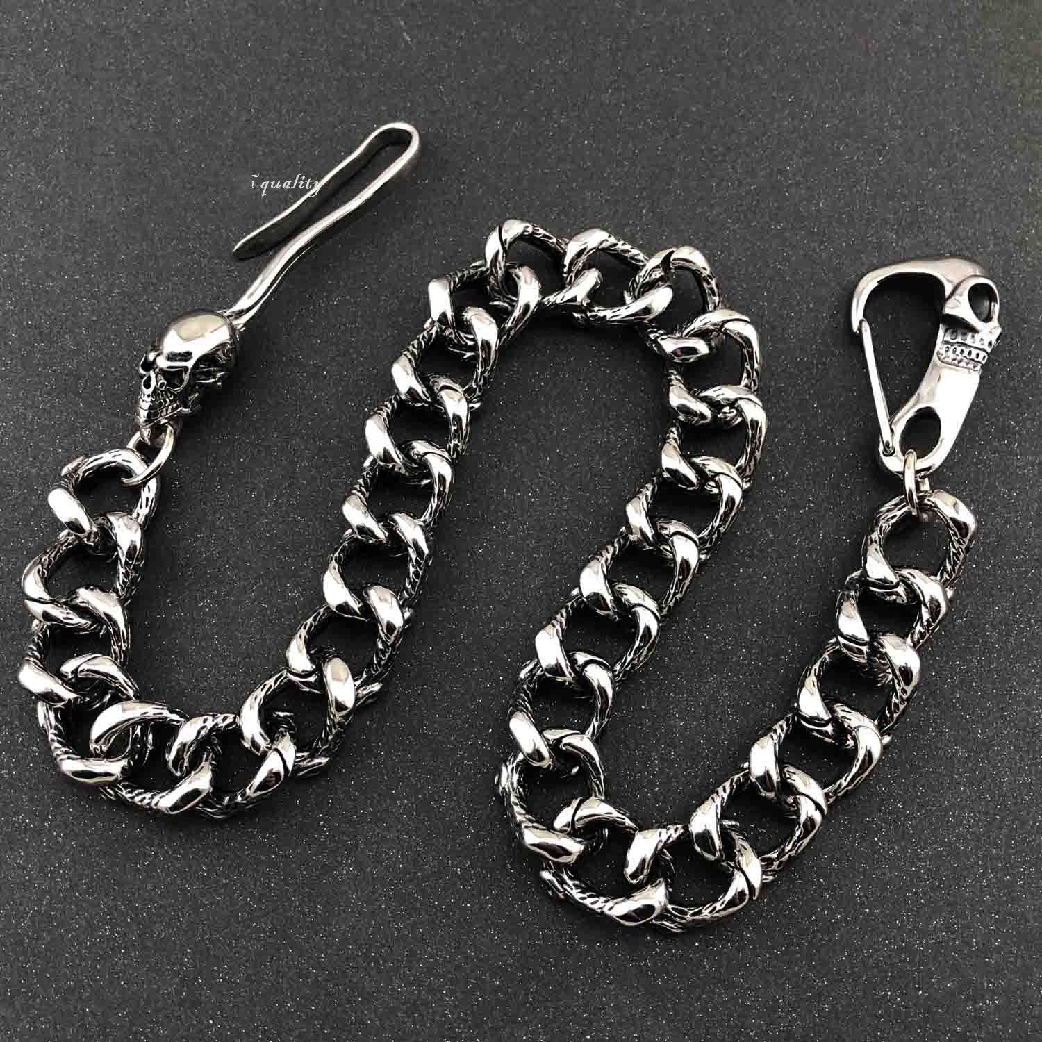 Badass Skull STAINLESS STEEL Mens Wallet Chain Biker Wallet Chain Pants Chain For Men - imessengerbags