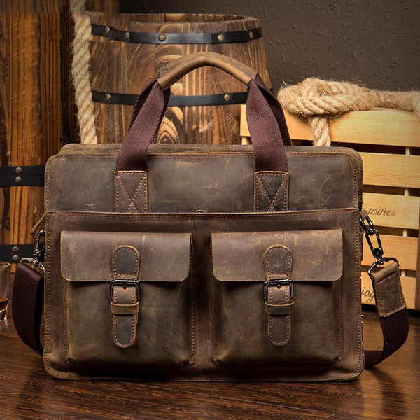 Leather Mens 13 inches Briefcase Dark Brown Laptop Bags Business Bags Work Bags for Men - imessengerbags