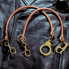 Cool Men's Leather Gold Brass Hook Key Chain Pants Chain Biker Wallet Chain For Men - imessengerbags