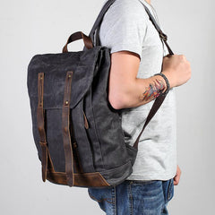 Casual Men's Waxed Canvas Brown School Travel Backpack Laptop Backpack For Men - imessengerbags