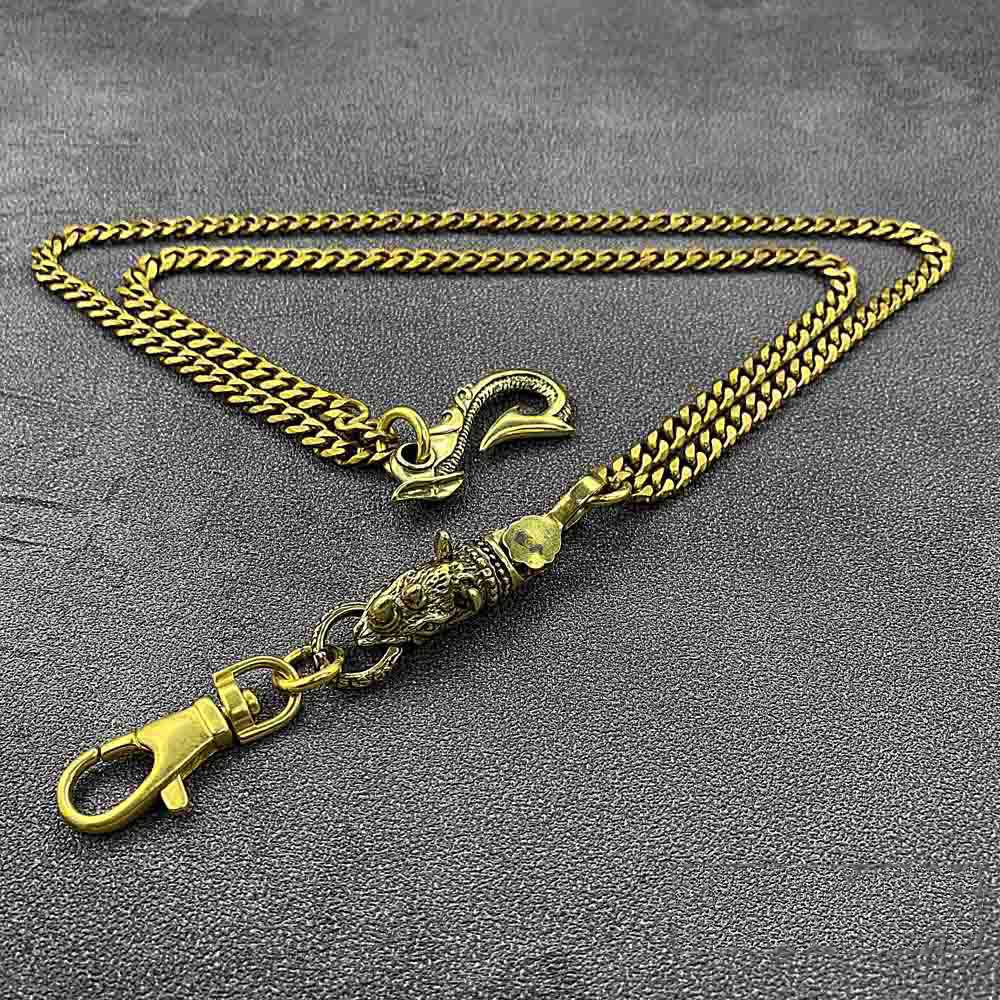 Fashion Brass 19" Mens Rhinoceros Dragon Hook Key Chain Pants Chain Wallet Chain Motorcycle Wallet Chain for Men - imessengerbags