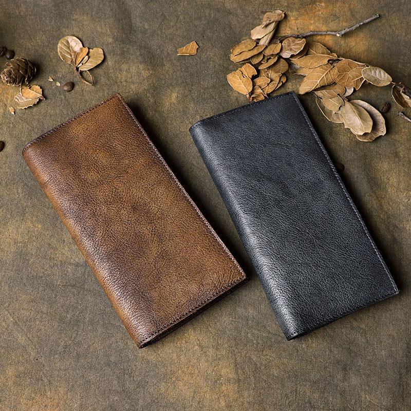 Brown Vintage Cool Mens Zipper Long Wallet Leather Wallet Bifold Long Wallets Clutch for Men Dark Brown