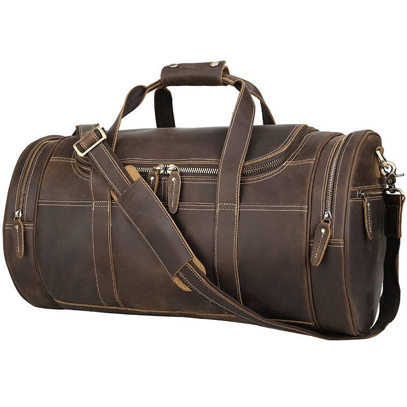 Men's Round Leather Duffel Bag