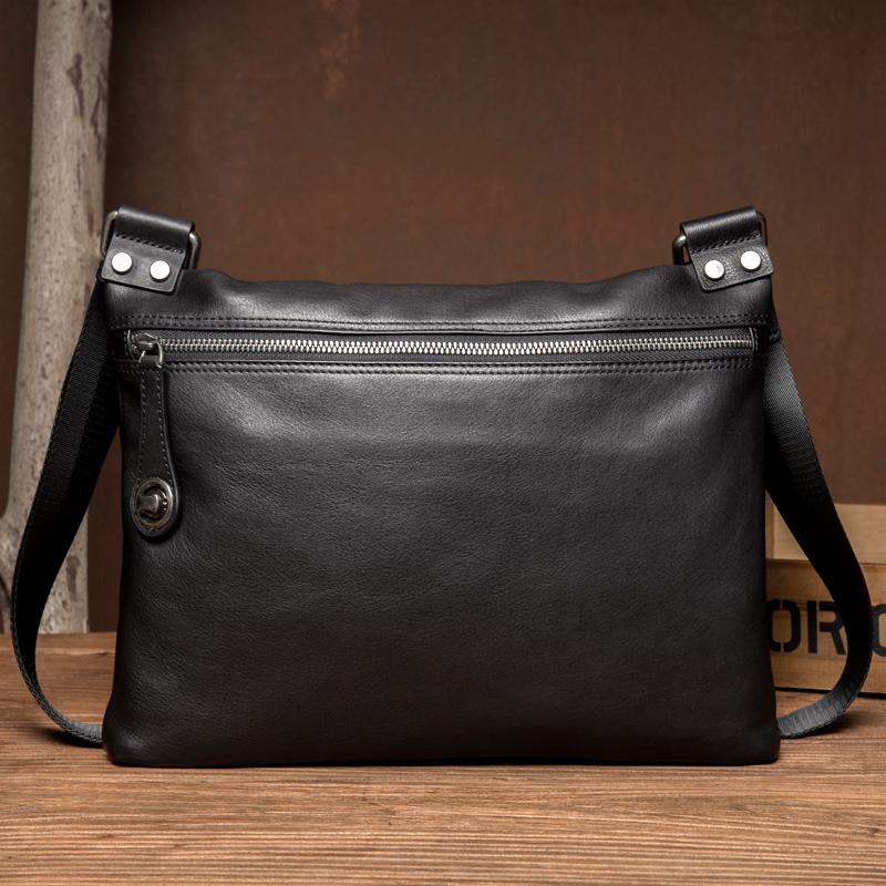 Fashion Black Leather 10 inches Mens Courier Bag Messenger Bags Postman Bag for Men - imessengerbags