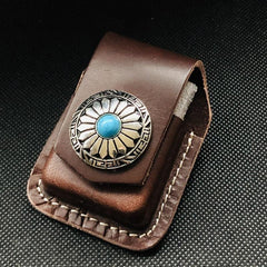 Brown Handmade Leather Mens Horse Zippo Lighter Holders Lighter Case For Men - imessengerbags