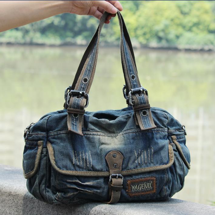 Blue Denim Mens Womens Casual Large Handbag Messenger Bags Jean