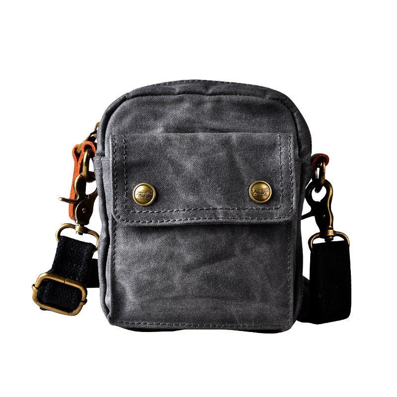 Gray Cool Canvas Mens Mini Vertical Waist Bag Belt Pouch Messenger Bags Side Bag for Men - imessengerbags