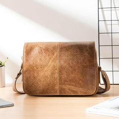 Camel Leather Mens Small Side Bag Small Messenger Bags Postman Bag Courier Bag for Men - imessengerbags