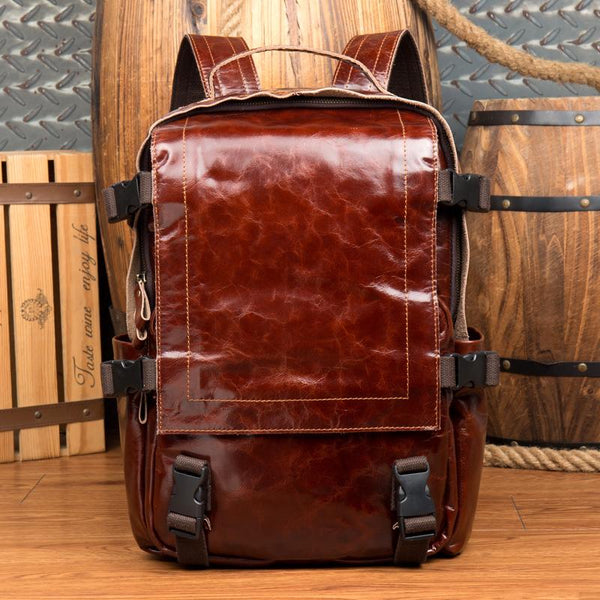 Brown Leather Mens 15 inches Cool Backpack Travel Backpack School Backpack for men - imessengerbags