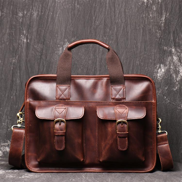 Red Brown Leather Mens 14 inches Large Laptop Work Bag Handbag Briefcase Shoulder Bags Business Bags For Men - imessengerbags