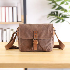 Canvas Leather Mens DSLR Camera Bag Side Bag Green Small Messenger Bag for Men - imessengerbags