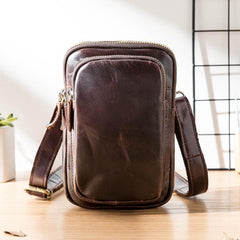 Black Leather Mens Mini Messenger Bag Belt Pouch Tan Side Bag Phone Bag Belt Bag For Men - imessengerbags