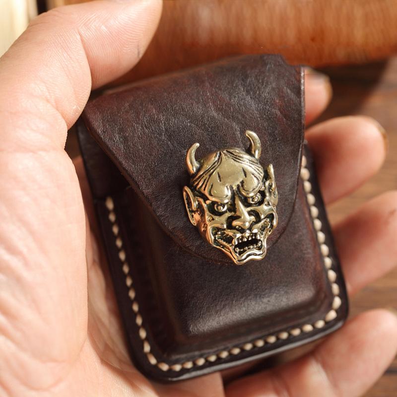 Leather Lighter Case with Skull