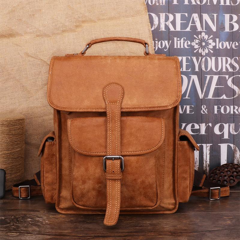 Vintage Brown Leather Men's 14'' Laptop Backpack School Backpack Travel Backpack For Men - imessengerbags