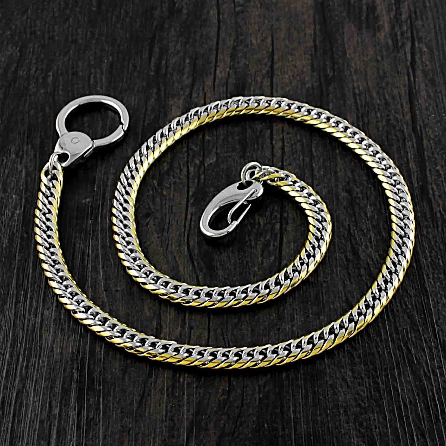 SOLID STAINLESS STEEL BIKER Silver Gold WALLET CHAIN LONG PANTS CHAIN Jeans Chain Jean Chain FOR MEN - imessengerbags