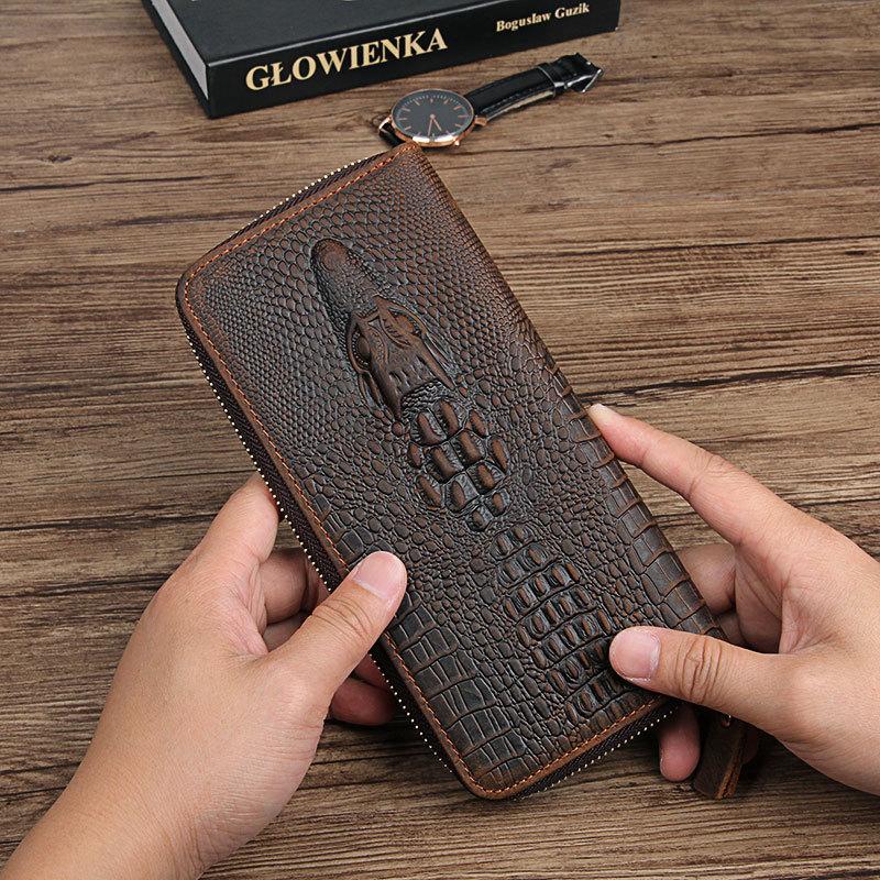 Unique Crocodile Skin Small Bifold Men's Genuine Leather Wallets