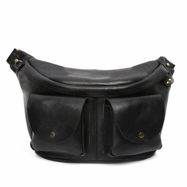 Black Leather crossbody fanny pack for Men