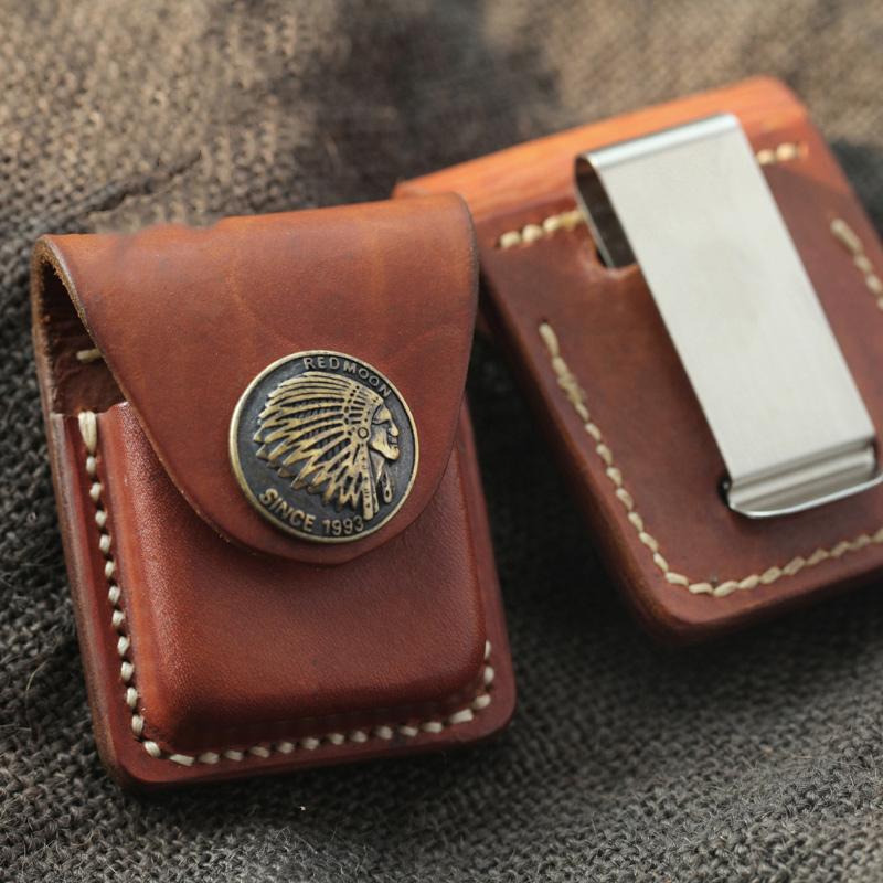 Handmade Indian Brown Leather Mens Classic Zippo Lighter Case With Belt Clip Lighter Holders For Men - imessengerbags