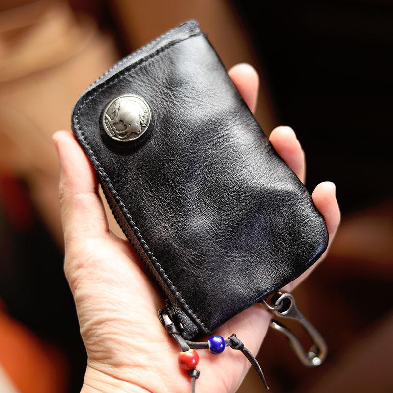Coin Purse for Men Vintage Mini Wallet Original Leather Change Pouch  Household Portable Keys Card Storage Bag Zipper Card Holder | Aksesoris