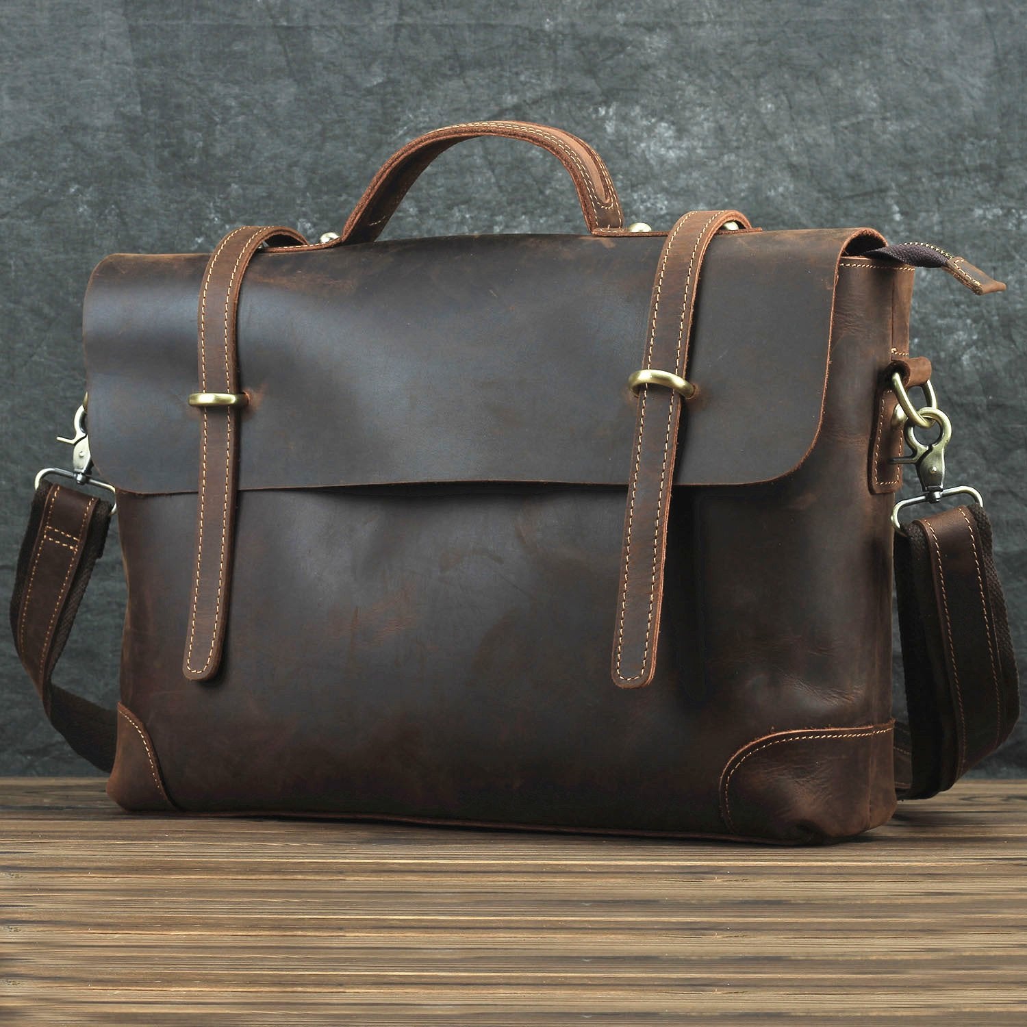 Brown Leather Men's Professional Briefcase 14‘’ Laptop Handbag Business Bag For Men - imessengerbags