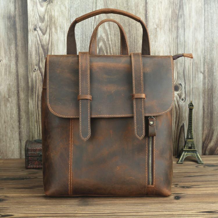 Badass Brown Leather Men's 12 inches Side Courier Bag Bag Computer Backpack School Backpack For Men - imessengerbags