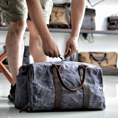 Waxed Canvas Leather Mens Large Travel Weekender Bag Waterproof Duffle bag for Men - imessengerbags