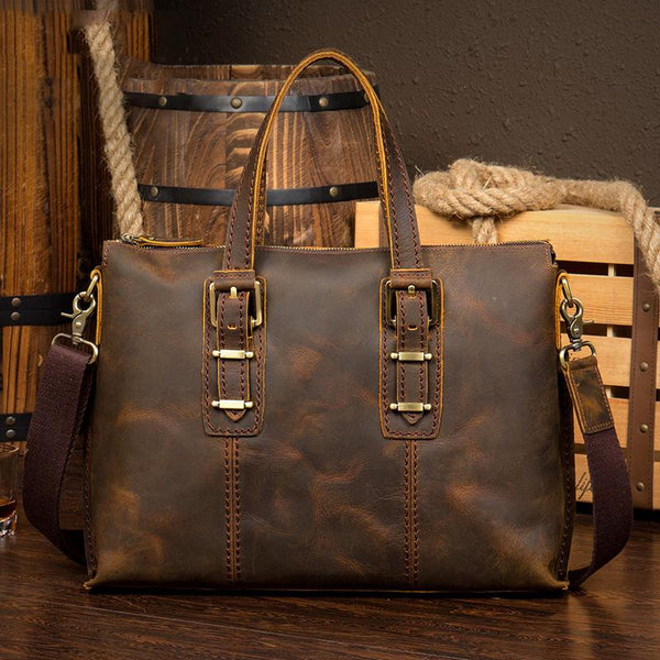 Vintage Brown Leather Mens 15 inches Briefcase Laptop Bag Business Bags Work Bags for Men - imessengerbags