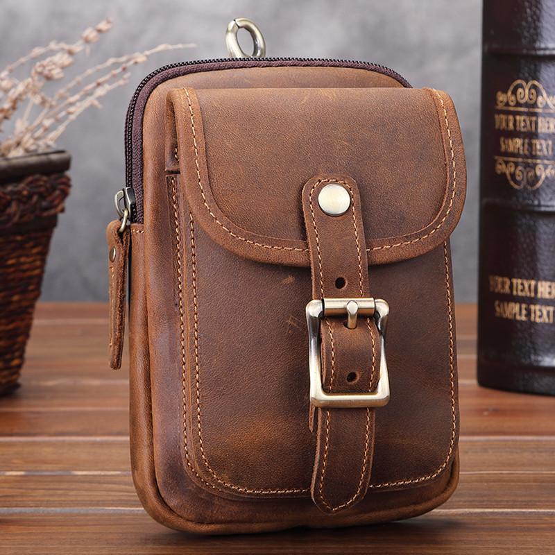 Brown Leather Cell Phone Holster Waist Pouches Belt Pouch Belt Bag For Men - imessengerbags