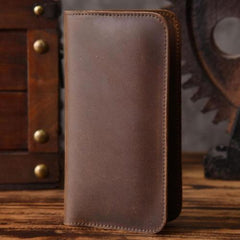 Handmade Leather Mens Cool Long Leather Wallet Slim Phone Clutch Wallet for Men - imessengerbags