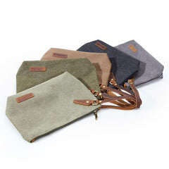 Canvas Leather Mens Small Black Storage Bag Green Clutch Bag Brown Envelope Bag for Men - imessengerbags