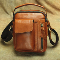 Brown Leather Men's Vertical Messenger Bag Side Bag Tablet Bag For Men - imessengerbags