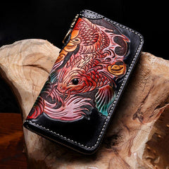 Handmade Leather Carp Mens Chain Biker Wallet Cool Leather Wallet With Chain Wallets for Men - imessengerbags