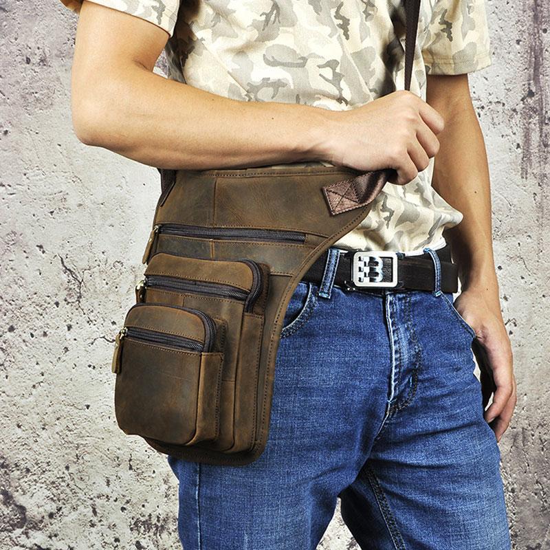 Cool Leather Drop Leg Bag Belt Pouch Mens Waist Bag Shoulder Bag